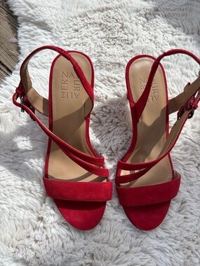 Naturalizer Red Suede Strappy Slingback Heels